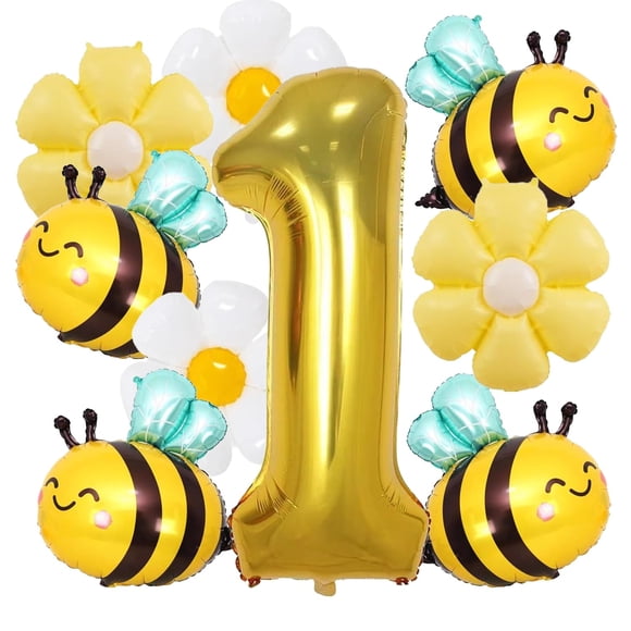 Globos DANIUBE 9 uds Abeja y Margarita con número 1 de lámina
