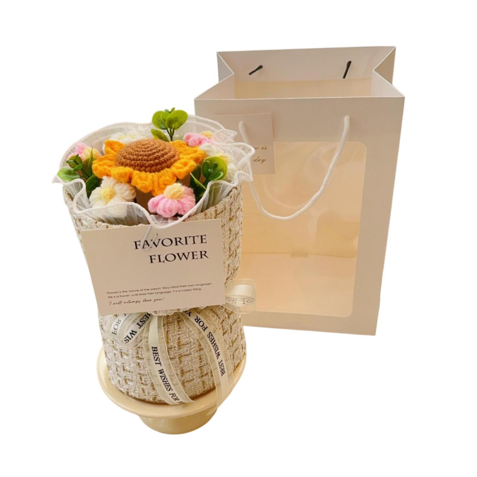 Magideal - Ramo De Flores De Crochet, Flores Artificiales De Crochet, Regalo Versátil Para Esposa, Para El Aniversario De Bodas Decoración Del Hogar De Acción De Rosa De Girasol