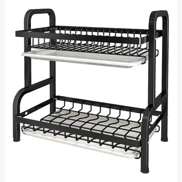 Secador Escurridor De Platos 2 Niveles Color Negro Metalico