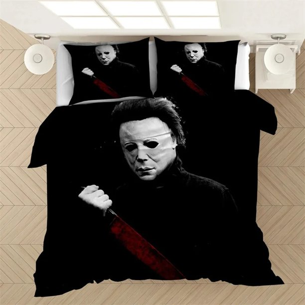 Horror Michael Myers Halloween Bedding Set Boys Girls Twin Queen Size Duvet Cover Pillowcase Bed Kids Adult All SeasonBed Sheets