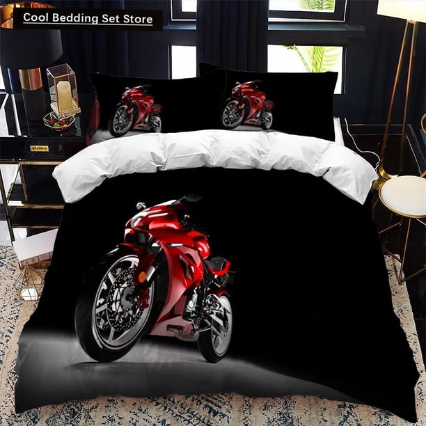 x1876 Bed SheetsMotorcycle Rider Bed Duvet Cover Set Calico Twin Size Comforter Cover Bedding Set Soft Polyester Quilt Cover 3-Piece Bedding Set (1 Duvet Cover + 2 Pillow Shams) nj1876