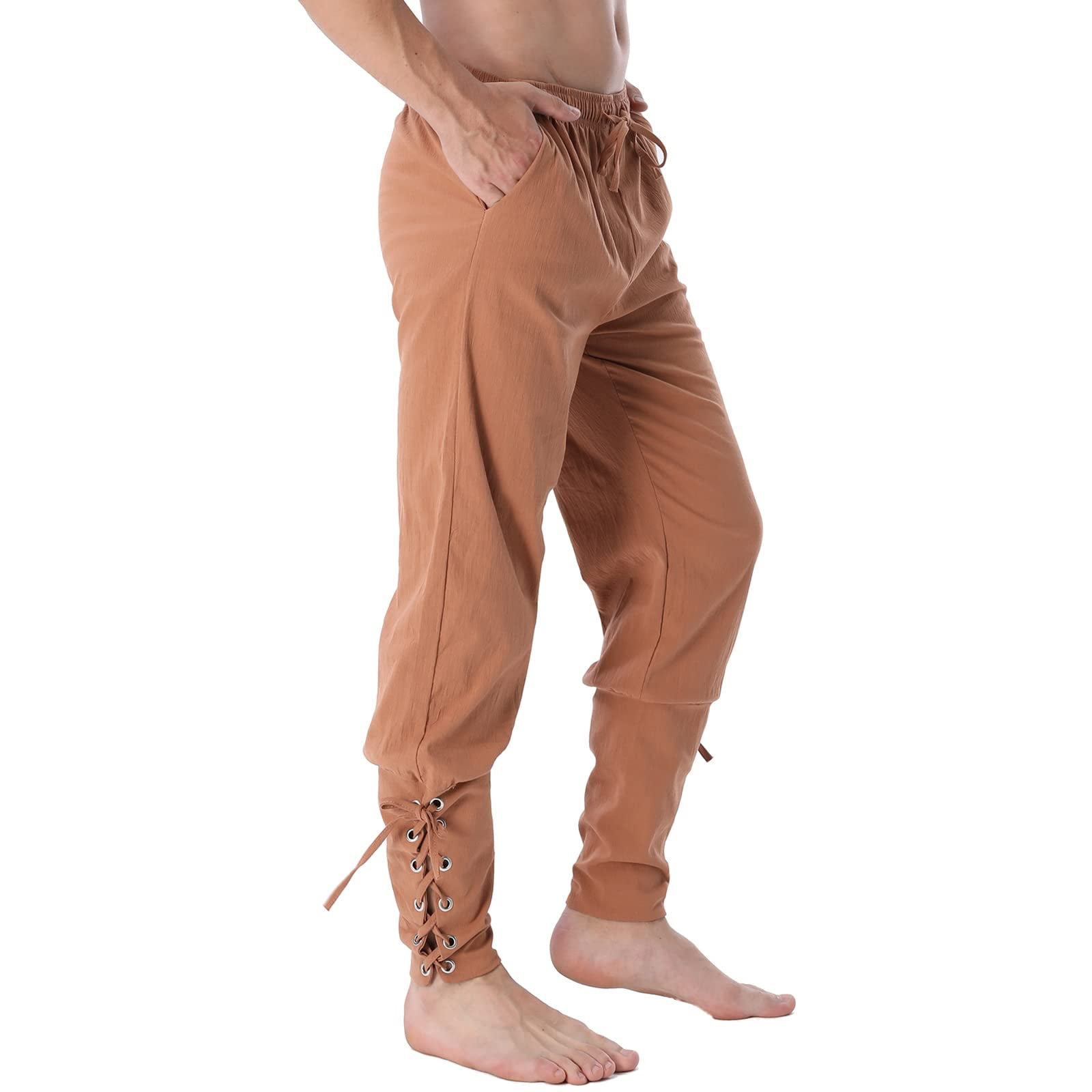 Pantalones Bedjimi Medieval Viking Pirate Cosplay Marrón Para Hombre