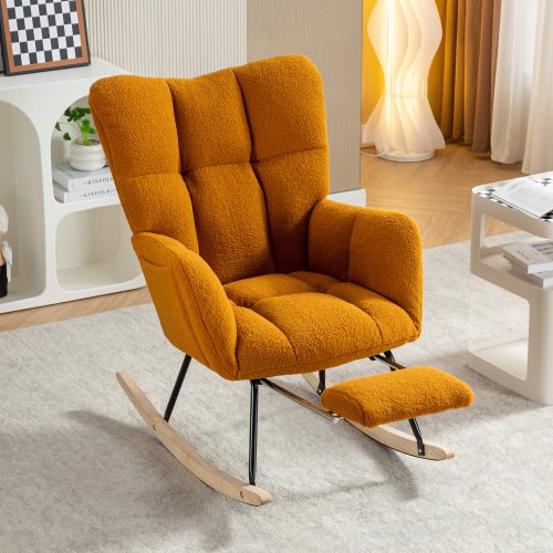 Silla basculante de ocio de tela de peluche con taburete ajustable, silla basculante de guardería