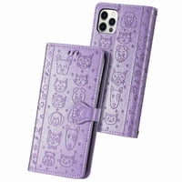 Funda Cartera Foxdock Para Iphone 12 Promax , Flip Pu Con Relieve De Gatos Y Perros, Tarjetero Y Soporte