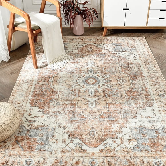 Alfombra Area Jinchan, 183 x 274 cm, lavable, vintage, antideslizante