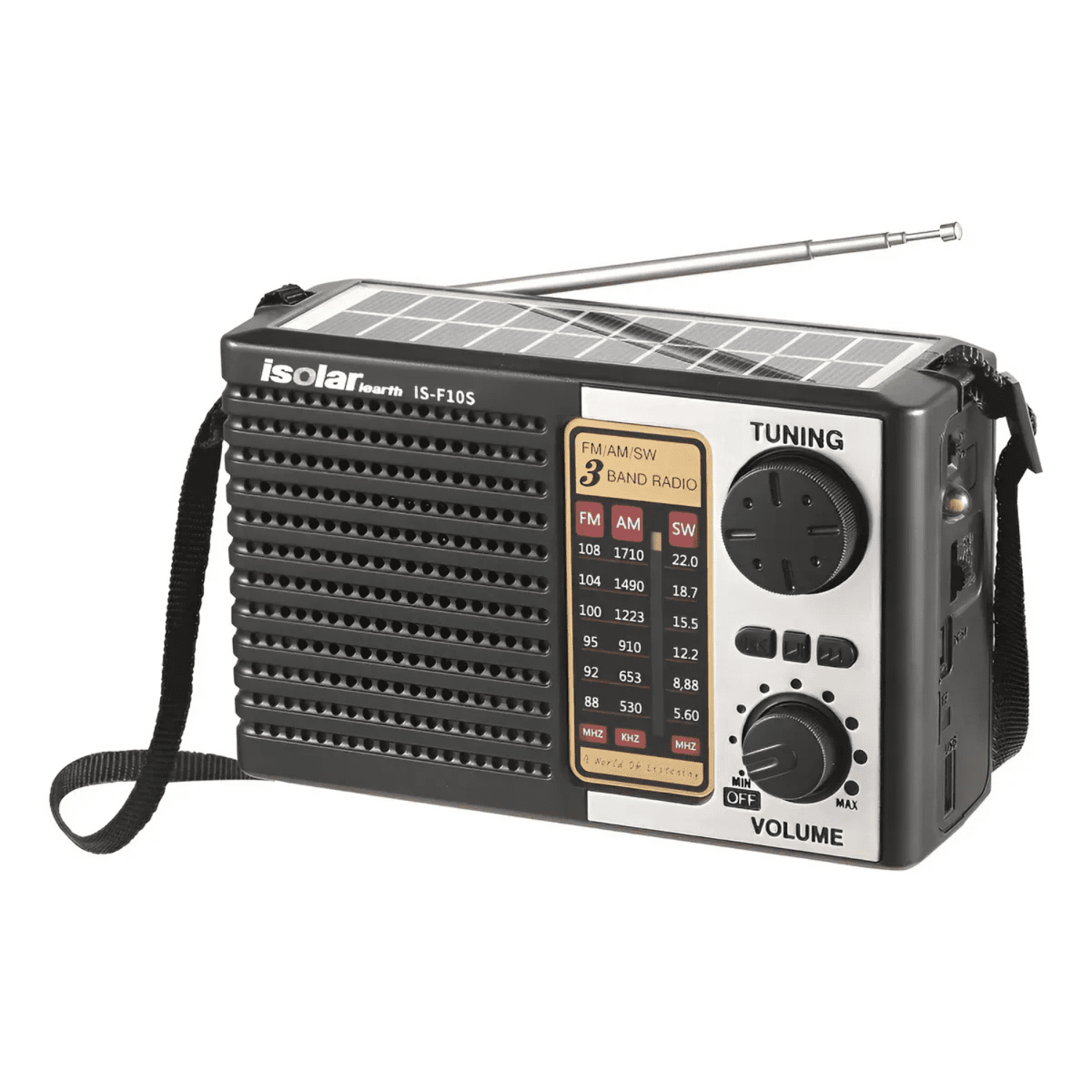 Genérico - Radio Solar Portátil Multifuncional | 3 Bandas Am/fm/sw Negro