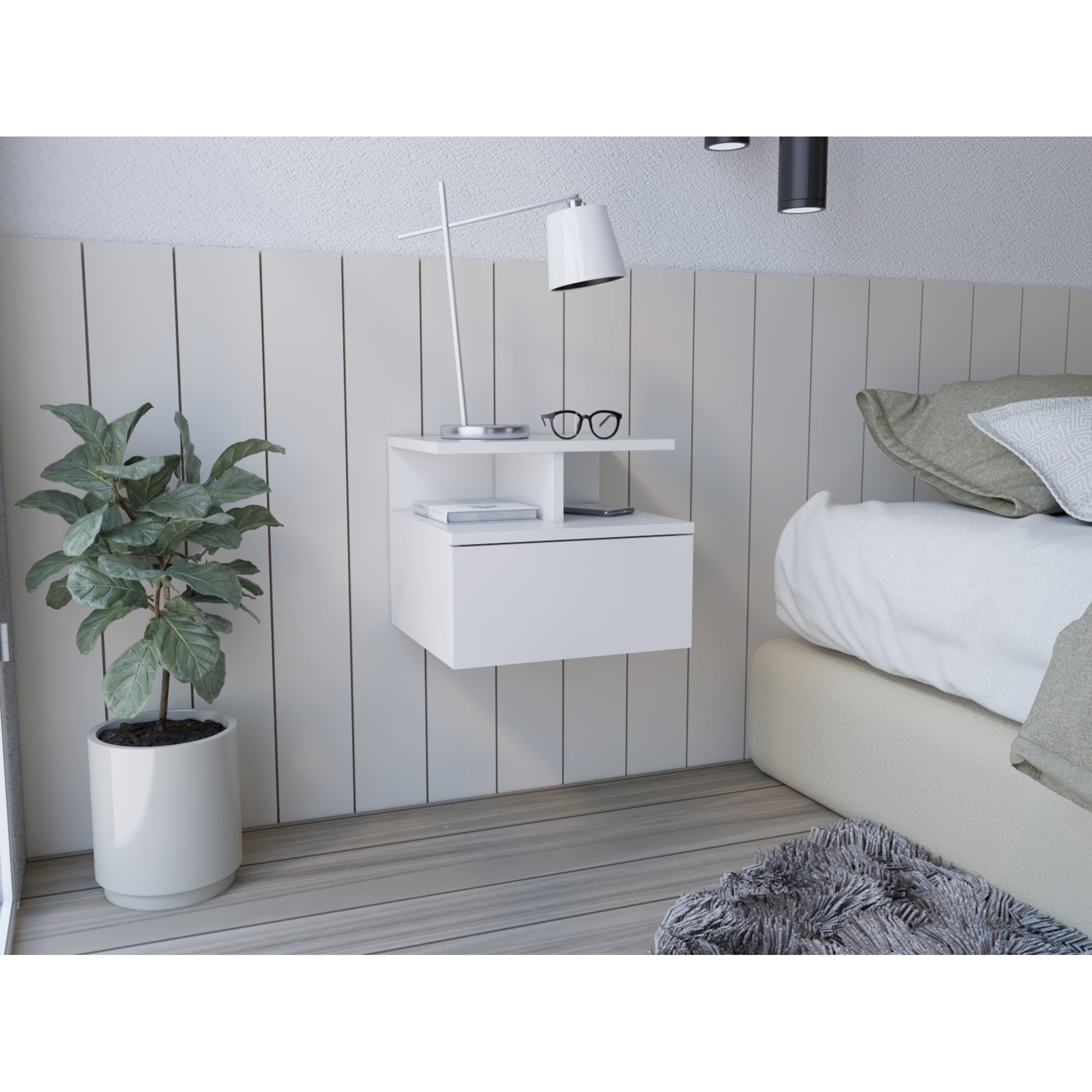 Tuhome - Velador Flotante Dreams 1 Cajón Blanco 29x35x33 Cm