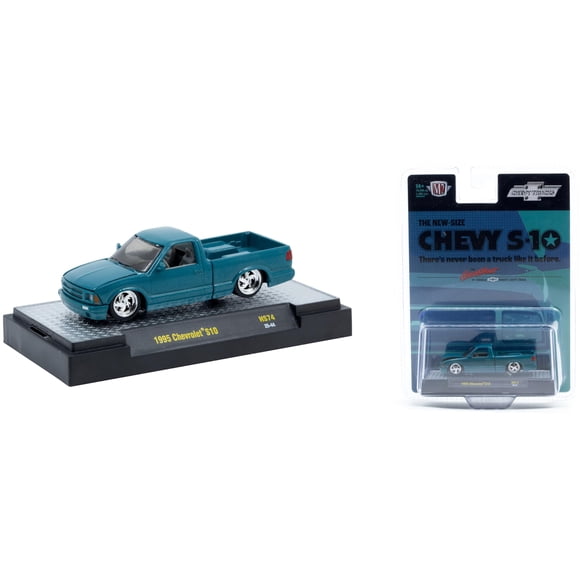 Modelo de auto diecast CASTLINE Chevrolet S10 Pickup 1995 color verde azulado 1/64