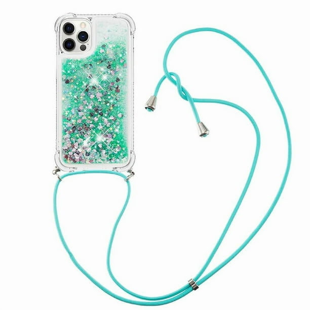Funda FOXDOCK para iPhone 12 Pro Max con Cuerda Ajustable, Brillo Líquido, Protección Antigolpes y Lente – Ideal para Regalo