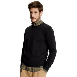 Jersey Tommy Hilfiger Liso Con Cuello Redondo Para Hombre, Color Negro, Talla L
