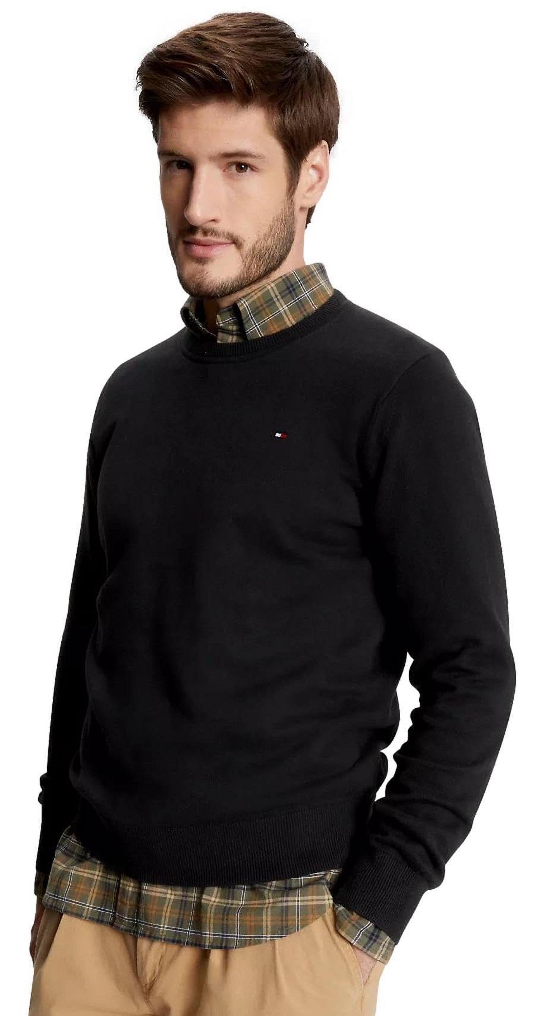 Jersey Tommy Hilfiger Liso Con Cuello Redondo Para Hombre, Algodón, Color Negro