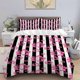 thumbnail image 1 of 3pcs Pink Floral Black and White Striped Patterned Bedding Set: Soft & Light Beige-Friendly Polyester Digital Print, 1 of 1