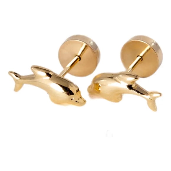 Aros Abridores Delfín 9mm Oro 18k Bebé Niña Hipoalergénicos Dorado