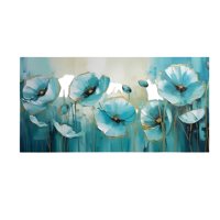 Genérico - Cuadro Amapolas Turquesa 100X50 Cm Bastidor