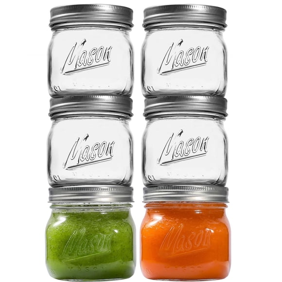 Macarrones Mason Jars, 6 unidades, boca ancha, 480 ml, con tapas herméticas
