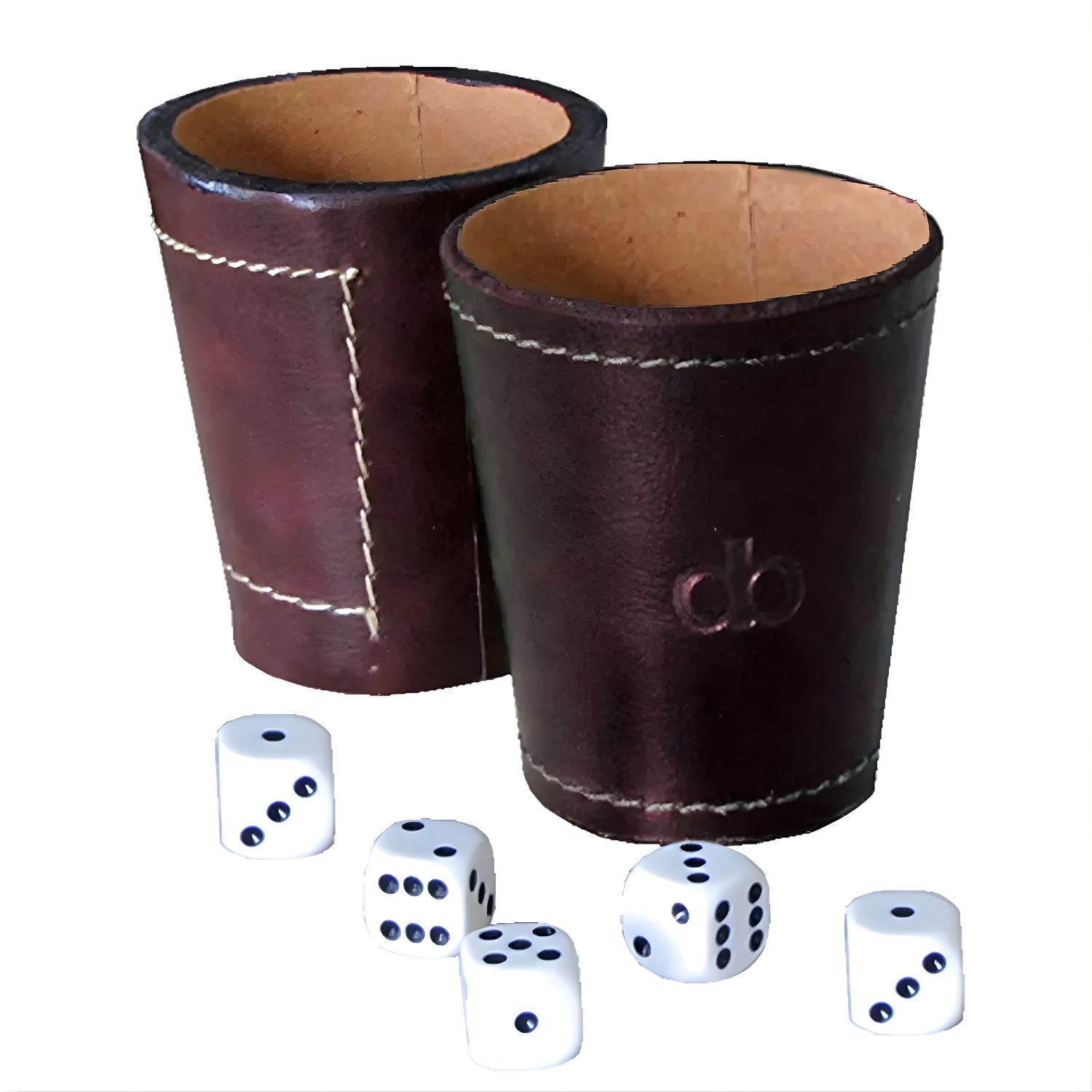 Vaso Cacho Cuero Dommo Burano Café + 5 Dados - Ps