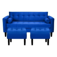 Bodevir - Sofa Retro 3C + 2 Pouf Felpa 00 Azul Rey