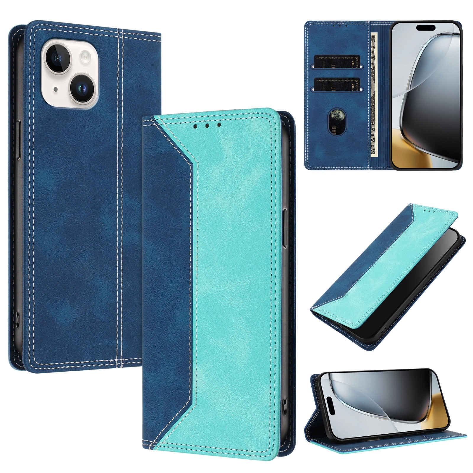 Funda Foxdock Para Iphone 12/12 Pro De Cuero Premium Bicolor Con Ranuras Rfid, Carcasa Tipo Billetera Antigolpes Y Soporte Plegable