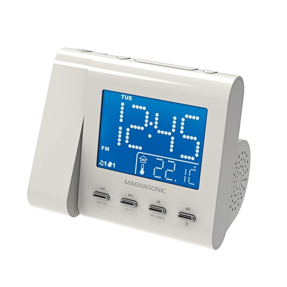 Reloj despertador de proyección Magnasonic EAAC601W con radio blanco