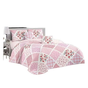 Genérico - Cubrecama Quilt Verano 1.5 Plazas - Patchwork Rosa Hx657