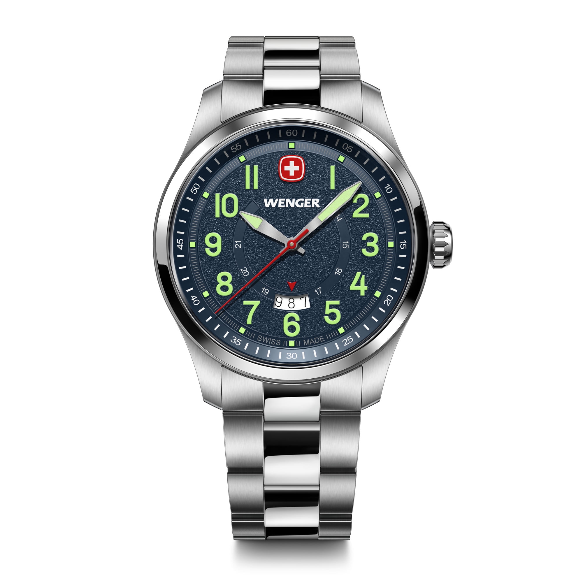 Reloj Terragraph Dial Azul 43 Mm Correa Acero Wenger