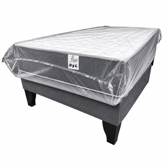 Base De cama Plaza y Media Gris Oscuro Lino + Colchón Semi Ortopédico 1.5