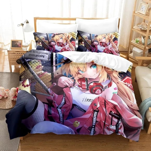 Anime Akai Haato Bedding Set Duvet Cover Bed Set Quilt Cover Pillowcase Comforter Boys Adult Bedding Set