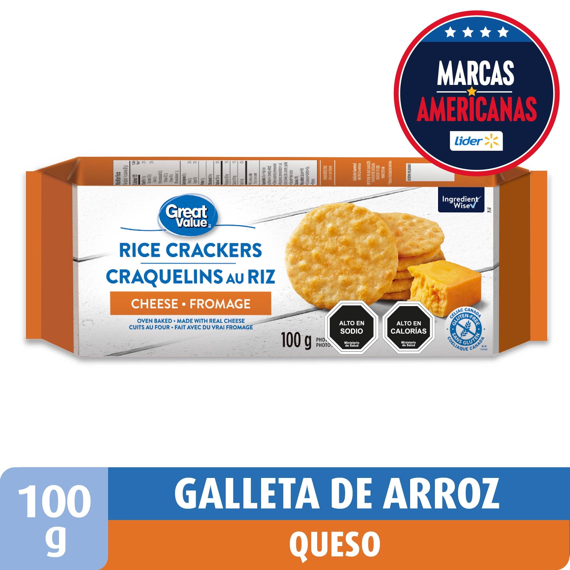 Galletas Saladas De Arroz Queso 100 g Great Value