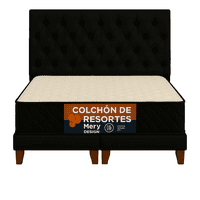 Ethan Desing - Cama 2 Plaza Capitoné + Respaldo 2P Capitone Negro + Colchón 2P Mery Desing