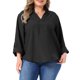 thumbnail image 1 of Blusa Texturizada con Cuello Alto y Manga Larga con Pestaña Enrollable para Mujer de Talla Grande de Agnes Orinda, con Bolsillo, 3X Negro, 1 of 6