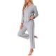thumbnail image 4 of INSPIRE CHIC Pijama de mujer con sensación de modal suave Regreso a clases Manga larga con botones y solapa entallada Ropa de dormir con pantalones de cintura elástica para primavera otoño L Gris, 4 of 5
