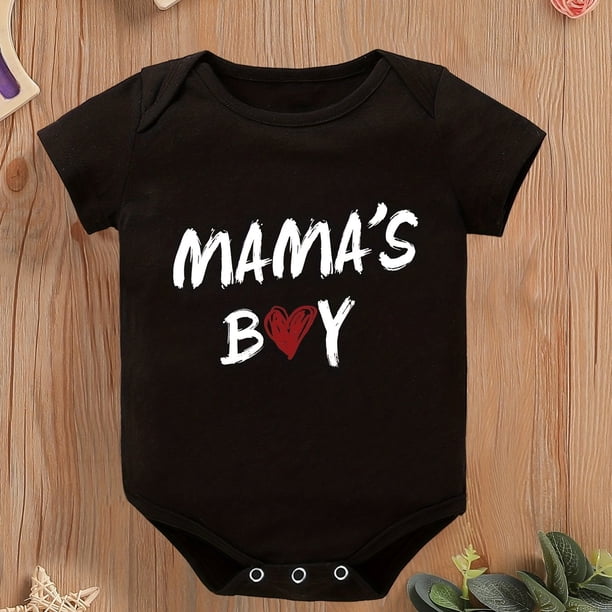 Baby Boys Casual "MAMA'S BOY" Romper, Short Sleeve Crew Neck Bodysuit For Summer