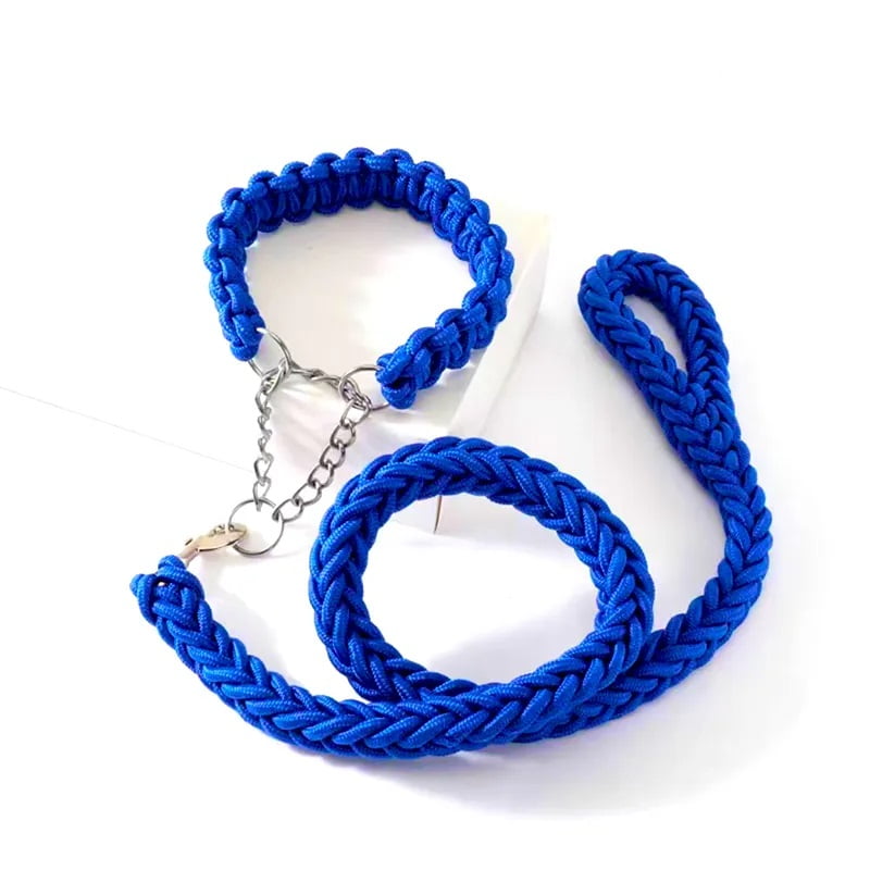 Defensor Forever - Correa Trenzada Para Perros Grandes + Collar De Ahorque Xl Azul