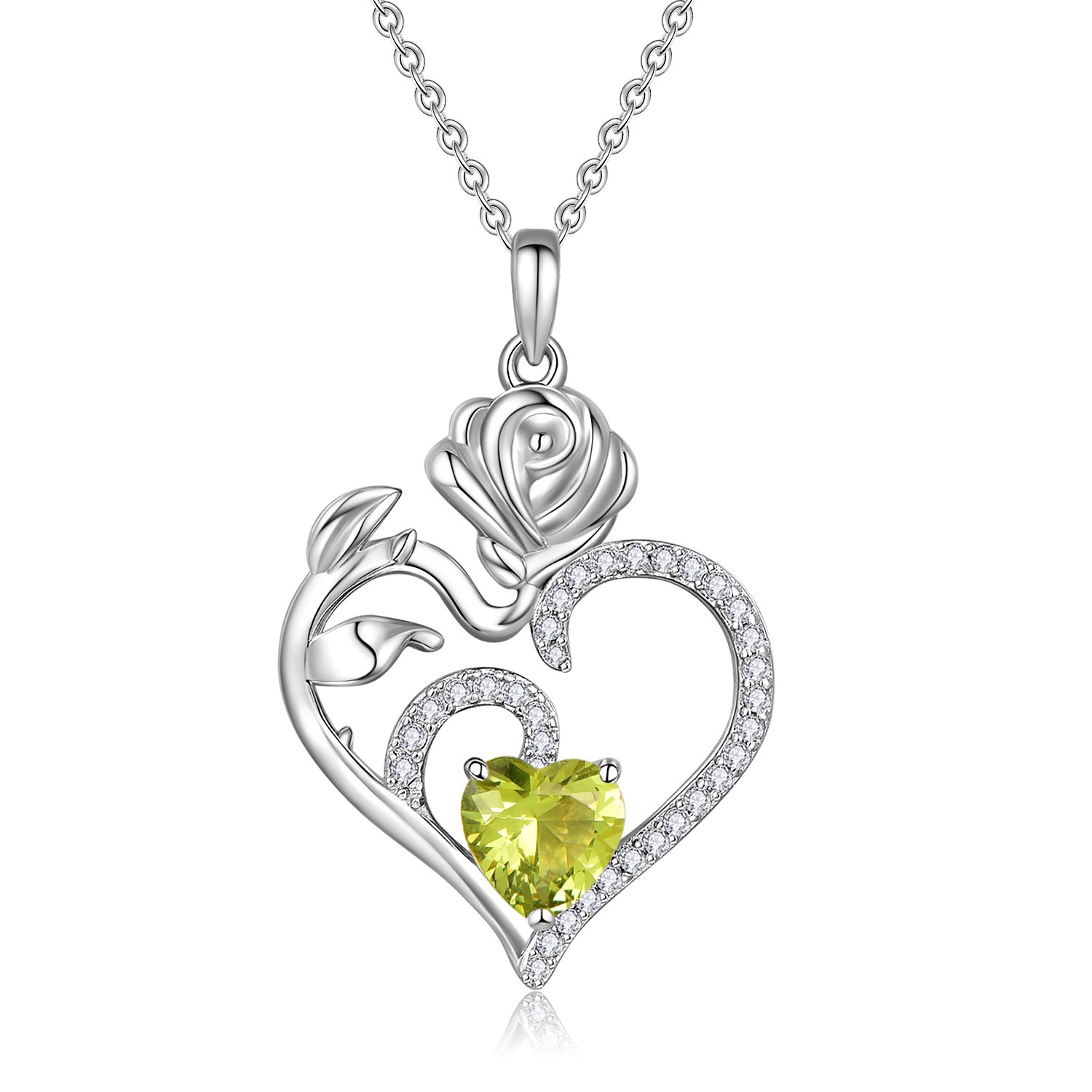 Heshpaws - Colgante Con Piedra De Nacimiento Con Colgante De Corazón De Plata De Ley