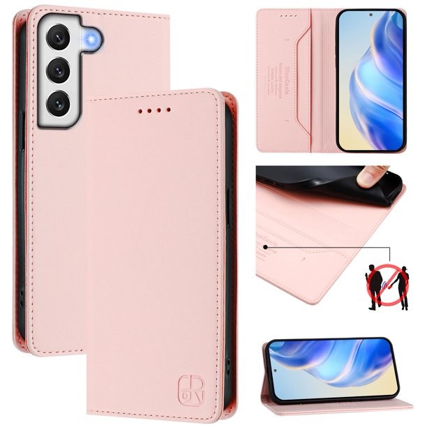 Funda Billetera con Soporte para Samsung Galaxy S22 5G Bloqueo RFID Plegable Rosa