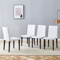 M&Ms - Set Of 4 White Pu Dining Chairs 35.4"" High, 18.5"" Ergonomic Backrest, 17""×16"" Sponge Seat, Perfect For Dining Room, Home Office & Living Space, Stylish & Comfortable.Black Metal Leg.