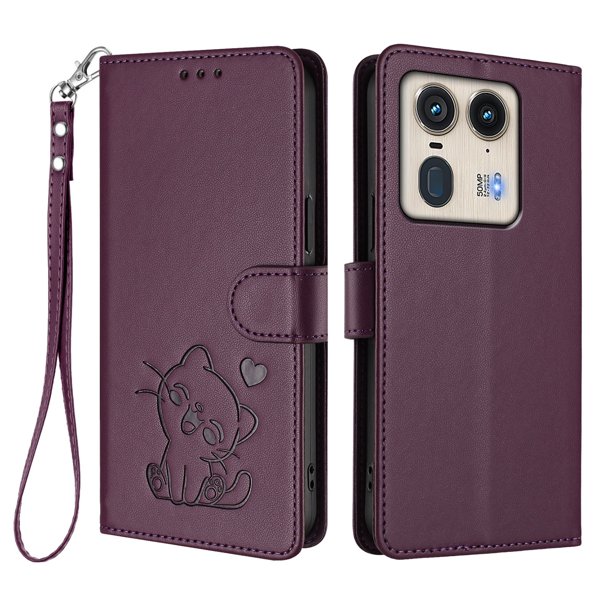 Funda de Gato tipo Libro para Motorola Edge 50 Ultra 5G, Morado Oscuro