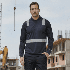 T-World - Polera Polo Manga Larga Reflectante Híbrida Cuello Piqué Azul