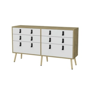 Fmfurniture - Comoda Doble 6 Cajones Fm-014C Café Claro Y Blanco
