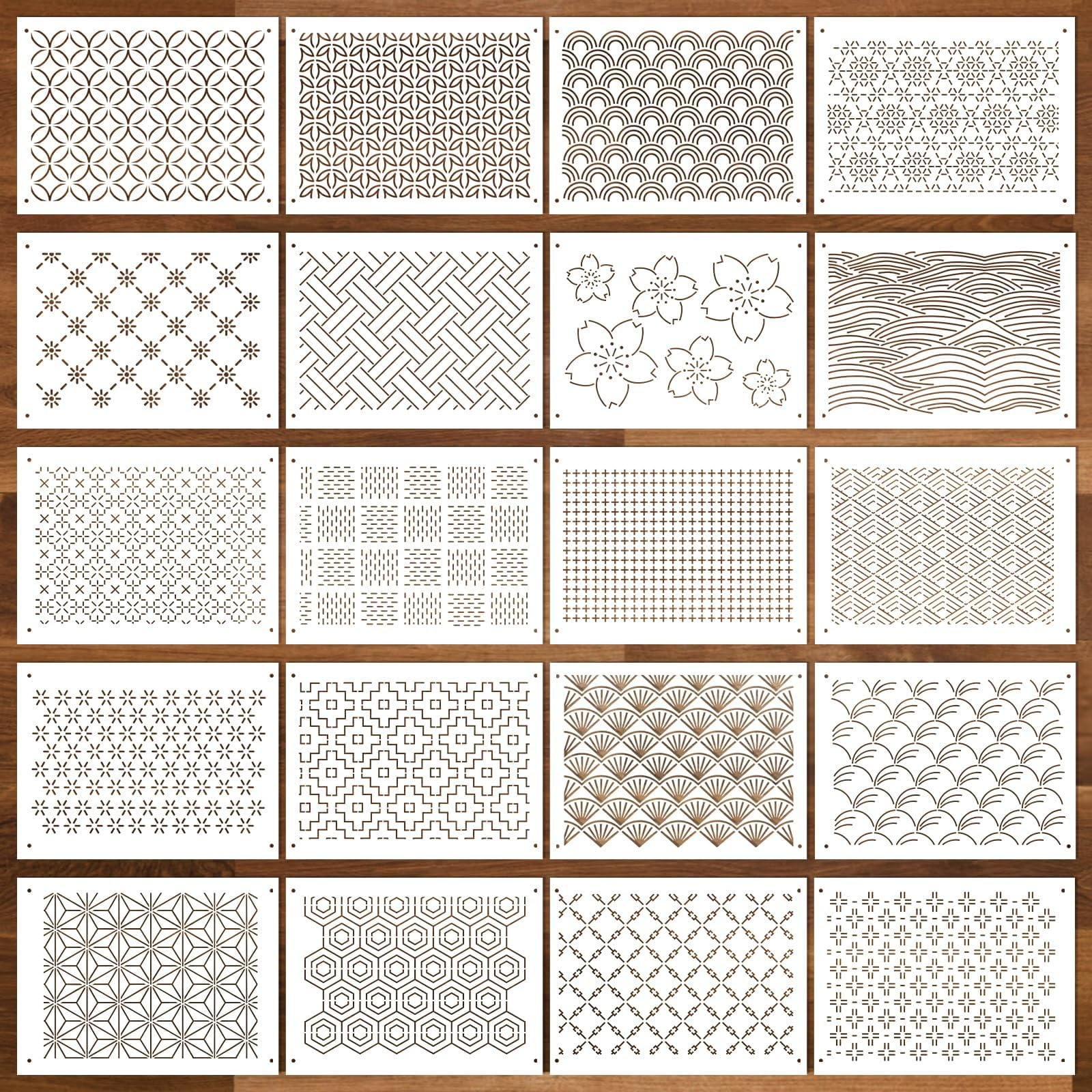 Sel Natural - Set De Plantillas Sashiko Sel De Plástico Natural, 21 X 15 Cm, 20 Unidades