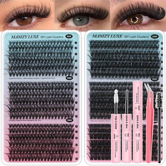 Kit de racimos de pestañas Mamzy Luxe, 708 unidades, 6 estilos de 10 a 16 mm