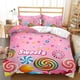 thumbnail image 1 of Cartoon Lollipop Sweets Print Pink Quilt Duvet Cover Set Bedding 3-Piece Bedding Set, 1 of 4