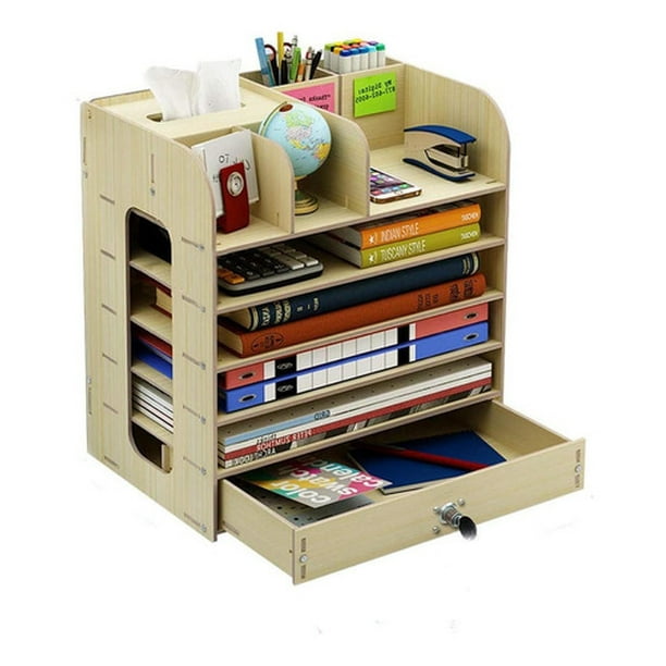 Organizador de escritorio multiuso de madera blanco