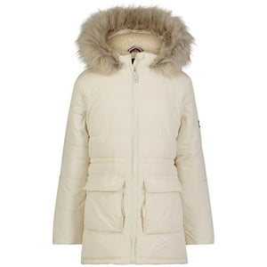 Chaqueta Acolchada Tommy Hilfiger Para Niñas, Blanca Con Capucha De Piel Sintética, 7 Años