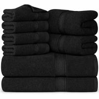 Aura Zeus - Set De 8 Toallas De Baño Algodon 500Gr Cuerpo Mano Grande Az Negro