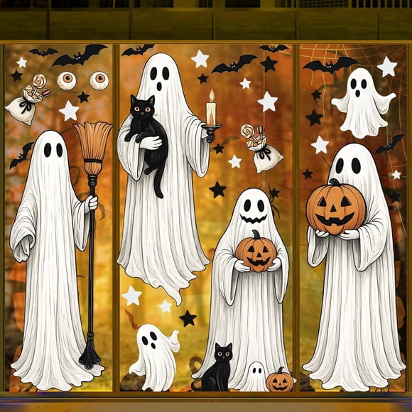 Adhesivos de ventana AhfuLife Halloween, 4 unidades, 12,6 x 35,4 pulgadas
