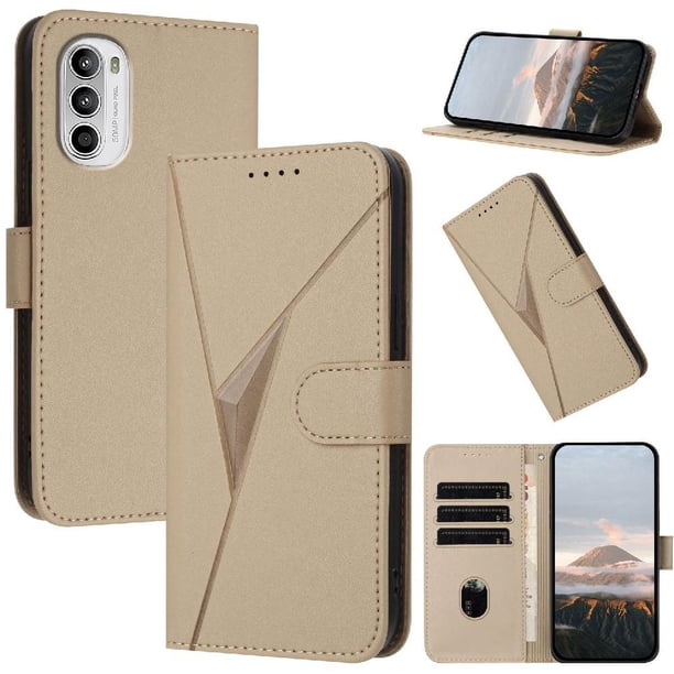 Funda Cartera Fibra de Carbono para Motorola MOTO G52 con Soporte y Cierre Magnético Oro