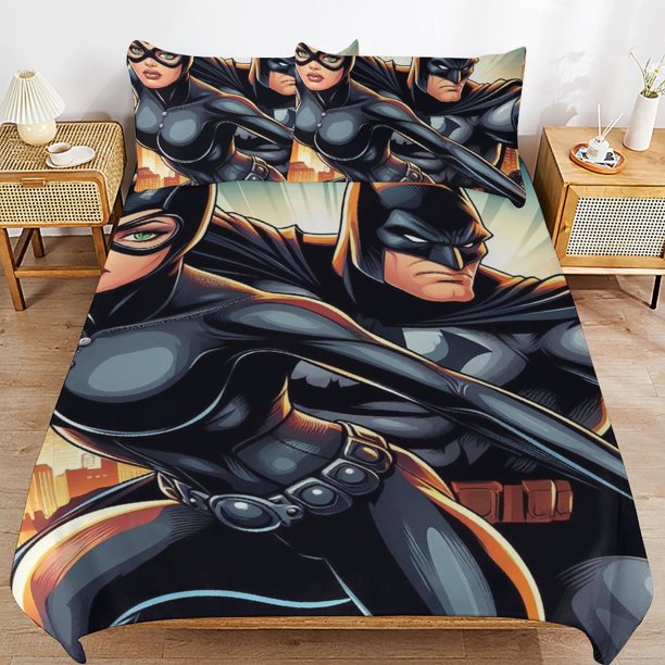 Batman Bedding Sets Ultra Soft Skin-Friendly Duvet Cover 3 Piece, Cute Comforter Cover Bed Set for Boys Girls Kids