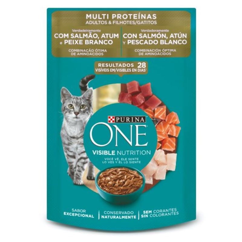 Alimento Húmedo Gato Adulto Sabor Salmón, Atún Y Pescado Blanco Pouch 85 g Purina One