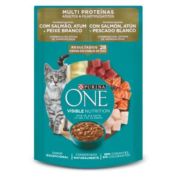 Alimento Húmedo Gato Adulto Sabor Salmón, Atún y Pescado Blanco Pouch, 85 g
